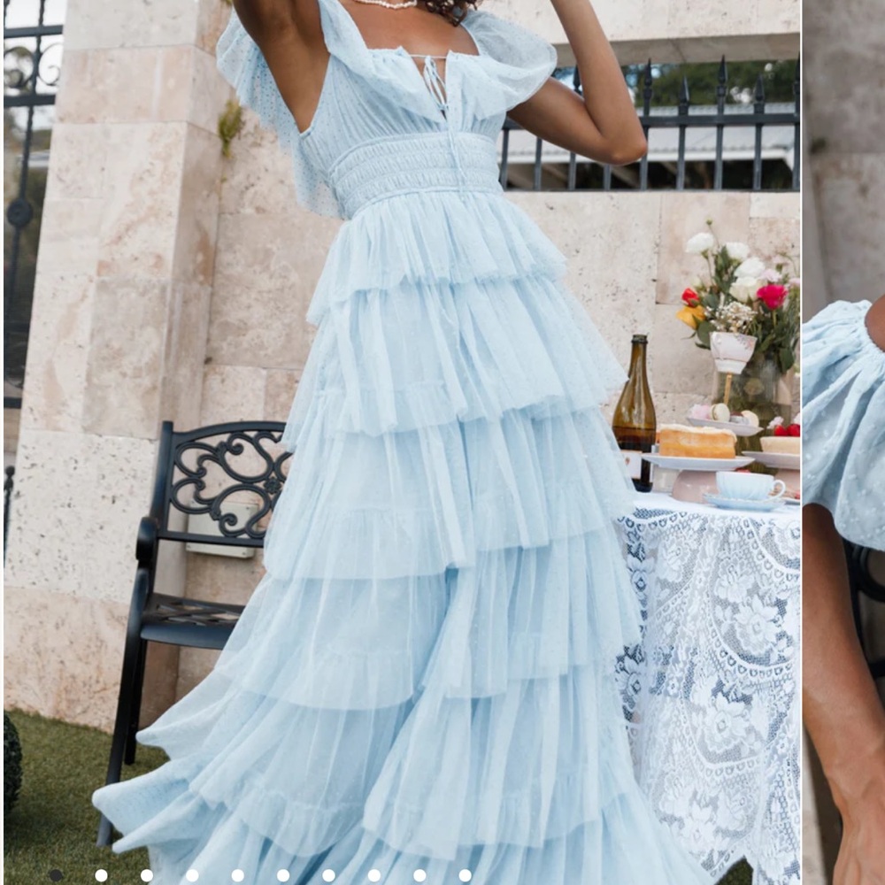 Petal & Pup Light Blue Ruffle Maxi Dress